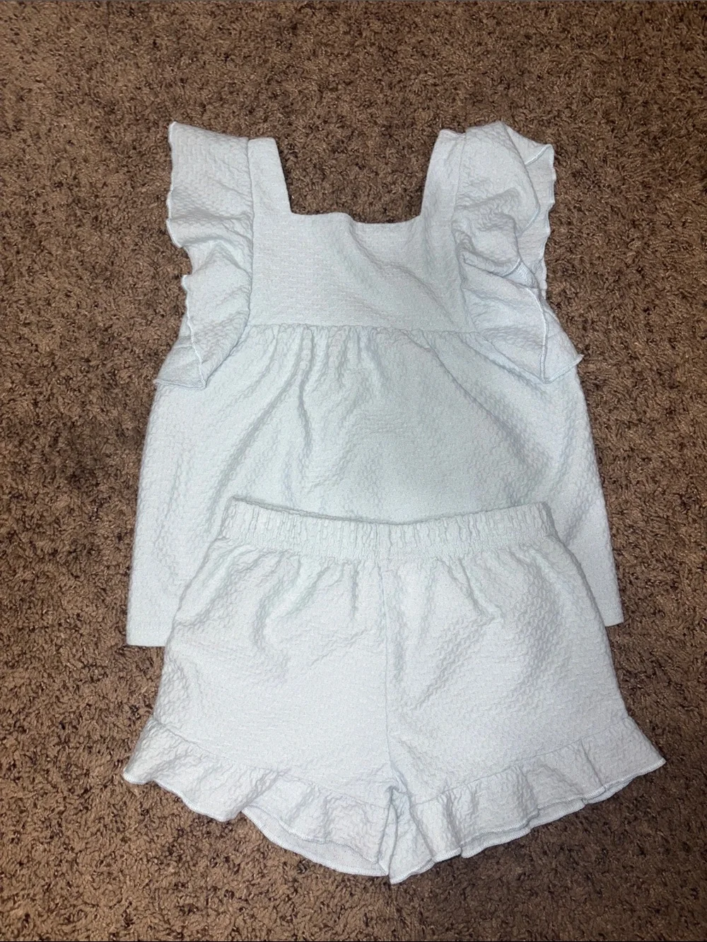 White Ruffle Sleeve Top & Shorts Set